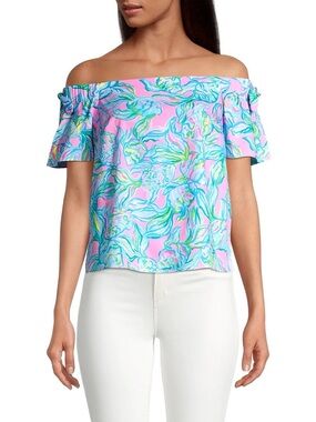 Lilly Pulitzer TAMARA TOP Pelican Pink Off The Scales Fish Print Size S Coastal